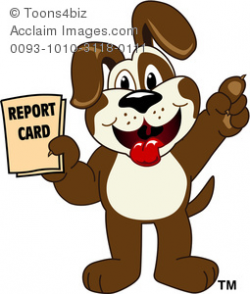 Clipart Cartoon Puppy Holding a Report Card and Pointing Up