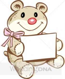 Teddy with Pink Bow and Blank card | Teddy Bear Wedding Clipart