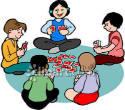 Cartoon Kids Playing Card Game - Clip Art Bay