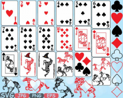 Poker Playing Silhouette cards clipart suits casino Horse games King Queen  -586S