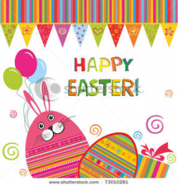 Clipart Picture: Colorful Easter Card with an Egg Decorated Like a Bunny