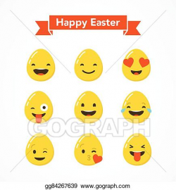 Vector Clipart - Happy easter eggs emoticons, emoji set, greeting ...