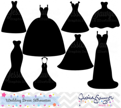INSTANT DOWNLOAD, wedding dress clipart, silhouette clipart, for ...