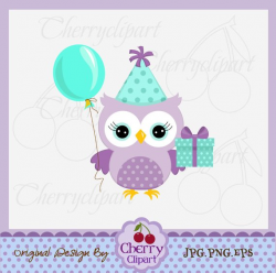 Single Purple Birthday owl Digital Cli part,Owl clip art for ...