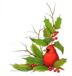 Clip Art Christmas Border With Cardinal Bird And Holly INSTANT ...