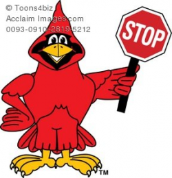 Clipart Cartoon Cardinal Holding a Stop Sign