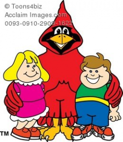Clipart Cartoon Cardinal With Smiling Children