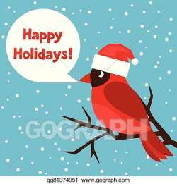 EPS Vector - Happy holidays greeting card with bird red cardinal ...