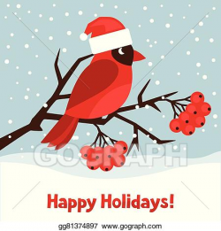 EPS Vector - Happy holidays greeting card with bird red cardinal ...