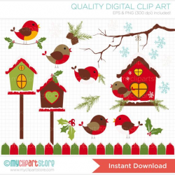 Clipart - Red Robin / Cardinal Christmas / Red Birds / Winter ...