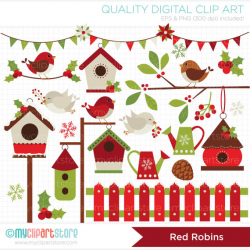 Clipart Red Robin / Cardinal Christmas / Red Birds / Winter