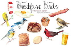 Watercolor Clip Art - Early Birds - Breakfast Foods - Instant ...