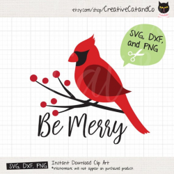Christmas Cardinal SVG DXF Cuttable Red Cardinal Bird on Branch Merry  Christmas Cardinal svg dxf File for Cricut and Silhouette Clipart