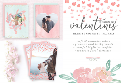 Watercolor Valentines Day Cards, Heart & Confetti PNG Clipart