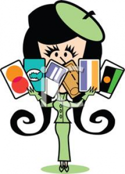 A Colorful Cartoon of a Woman Holding Credit Cards - Royalty Free ...