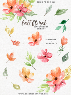 Autumn Fall Watercolor Floral Clipart, 5x7 Digital Papers