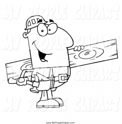 Clip Art of a Black and White Happy Male Carpenter with Wood by Hit ...