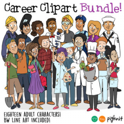 BUNDLE Career Clipart | 18 Characters in Color and BW Line Art! | TpT