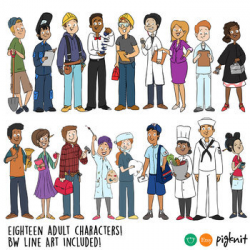 BUNDLE Career Clipart | 18 Characters in Color and BW Line Art!