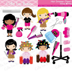 Cute Girls Hair Dresser clipart, Woman hair stylist, salon hair ...