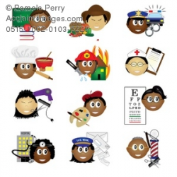 Clip Art Illustration of Job Icons Showing Ethnic People at Work
