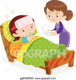 EPS Illustration - Cute girls take care of sick mother ...