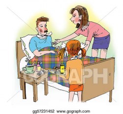 Stock Illustrations - Mother and daughter taking care of ill father ...
