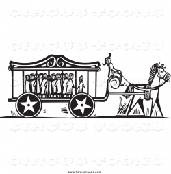 Circus Clipart of a Black and White Carnival Carriage Full of Scared ...