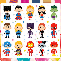 15 Superhero Children clipart, Carnival Characters clipart, Cartoon ...