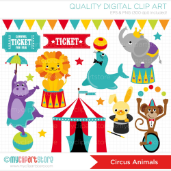 Circus Animals Clipart, Carnival, Big Top, elephant, seal, monkey ...