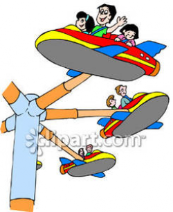 Kids on an Airplane Ride At a Carnival - Royalty Free Clipart Picture