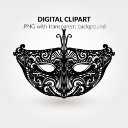 Carnival mask digital clip art. Black silhouette Illustration