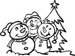 Cartoon of Happy Snowmen Caroling By a Christmas Tree with a Star on ...