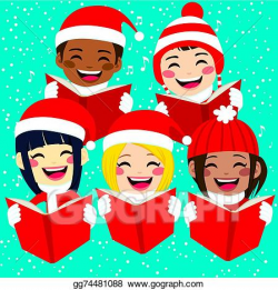 EPS Vector - Happy children singing christmas carols. Stock ...