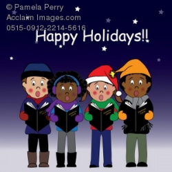 Clip Art Illustration of Kids Singing Christmas Carols With a Happy ...