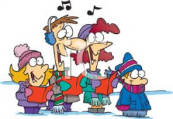 Cartoon of a Family Outdoors Wearing Warm Clothing Singing Christmas ...