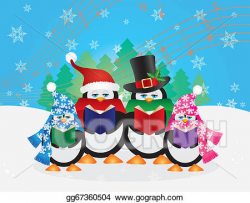 EPS Vector - Penguins christmas carolers snow scene ...