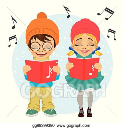 Vector Art - Little boy and girl singing christmas carols ...