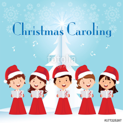 Children Christmas Caroling. Children choir singing. 