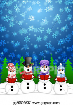 Stock Illustration - Snowman carolers singing with winter snowing ...