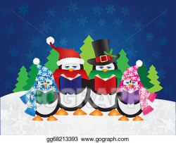 Vector Stock - Penguins carolers with night winter scene ...