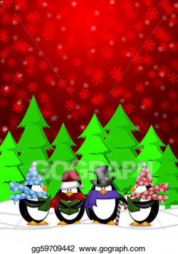 Stock Illustration - Penguins carolers singing with red ...