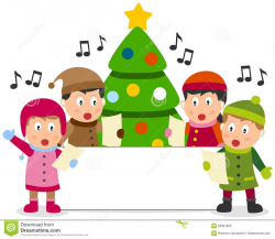 of four cute kids singing Christmas carols in front of a ...