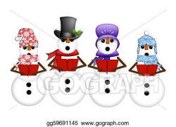 Clipart - Snowman carolers singing christmas songs illustration ...