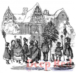 Deep Red Rubber Stamp Christmas Carolers in the Village Singing People
