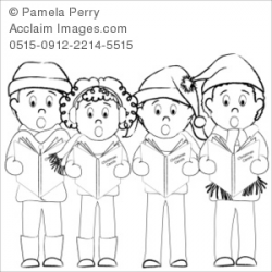 Clip Art Illustration of Friends Singing Christmas Carols