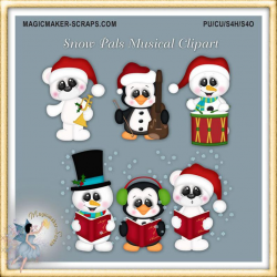 Winter Snow Clipart, Christmas Caroling, Penguin, Polar Bear and Snowman