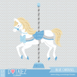 Carousel clipart, BLUE Carousel, baby carousel, cute horse, baby horse