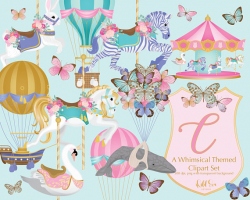 Carousel & Hot Air Balloon Clipart set whimsical girly