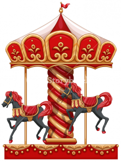 Illustration of a carousel ride with horses on a white background ...